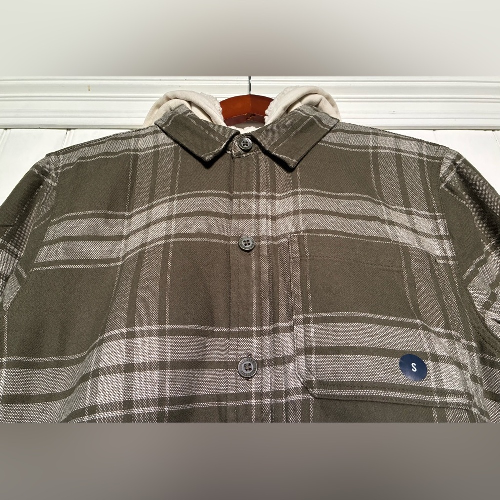 NWT Hollister Hoodie Shacket, Brown/Cream Plaid, Teddy/Sherpa Lined, Men’s Small